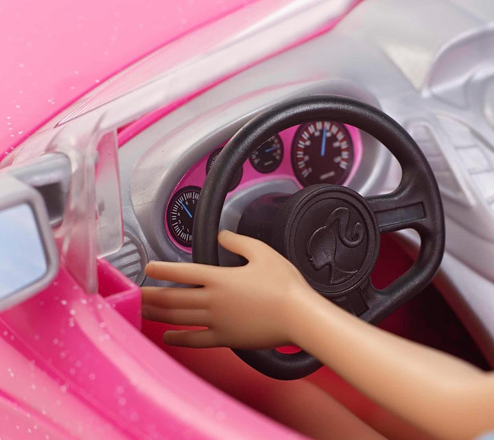Păpușă Barbie și decapotabilă în roz cu sclipici, logo realist pentru anvelope, jucărie de la 3 ani, DJR55