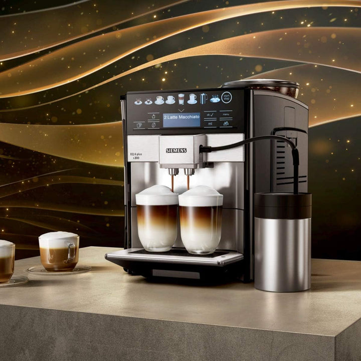 Siemens EQ.6 plus S300 mașină de cafea complet automată TE653501DE, profiluri de stocare, curățare cu abur, funcție de cană dublă, 1.500 wați, argintiu & TZ80009N Recipient izolat pentru lapte din oțel inoxidabil 0,5 litri