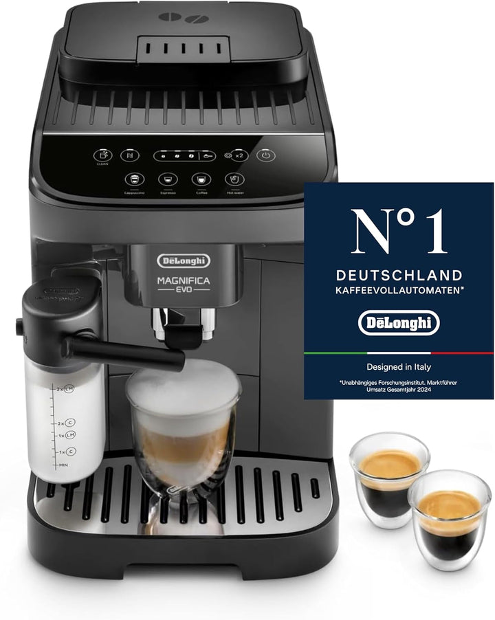 De'Longhi Magnifica Evo ECAM 292.81.B Aparat de cafea complet automat cu sistem de lapte Lattecrema, 7 butoane de selecție directă pentru cappuccino, espresso și alte specialități de cafea, funcție de 2 cești, negru