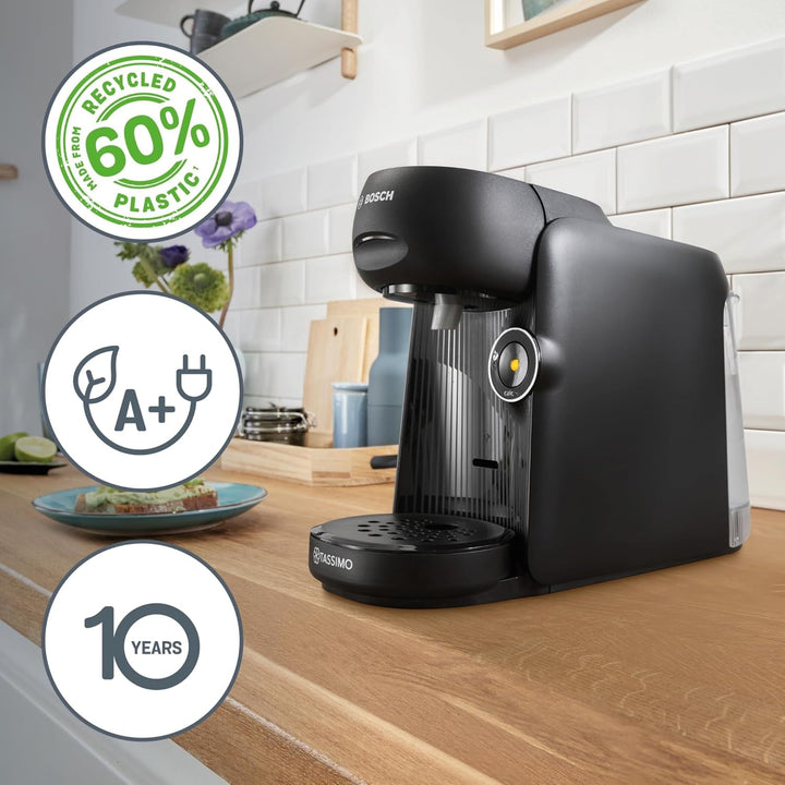 Bosch Tassimo Finesse Friendly mașină de capsule TAS162E, 70 de băuturi, cafea mai intensă la apăsarea unui buton, deconectare automată, durabilă, perfect dozată, 1400 W, negru / negru
