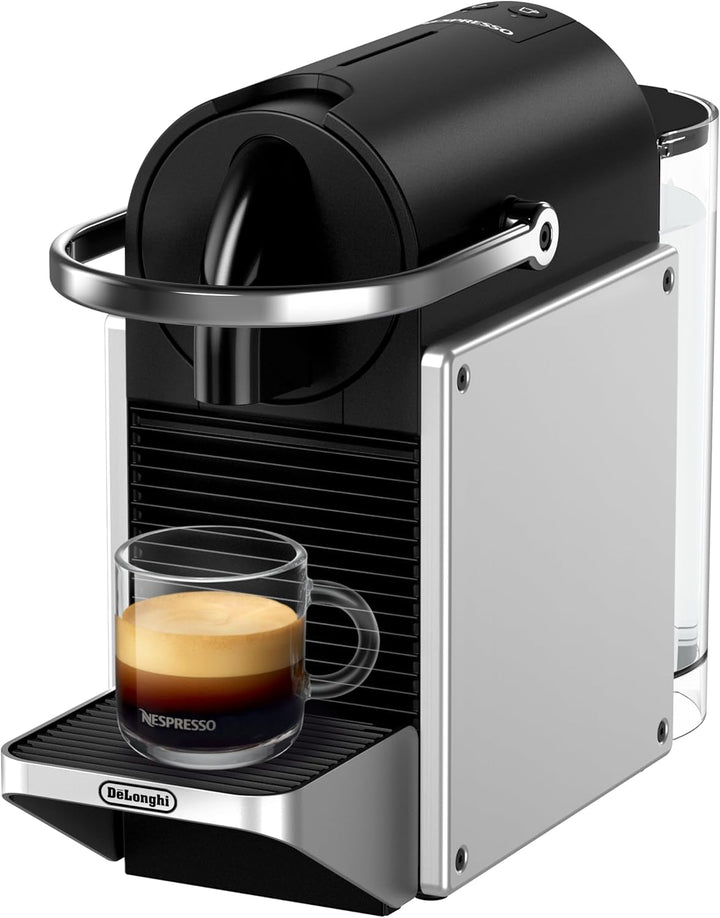 Aparat de cafea cu capsule Nespresso De'Longhi Pixie EN127.S, două butoane de selecție directă, mod eco, design compact, sistem de presiune de 19 bar, 1260W, argintiu/negru