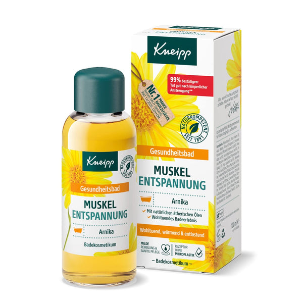 Kneipp Health Bath, Relaxare musculară, Ulei de baie cu extract de arnică și uleiuri esențiale din speciile Cabreuva, Rosemary și Pinus, revitalizează și face bine după efort fizic,100 ml