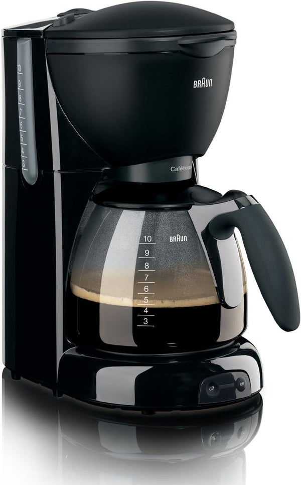 Cafetiera Braun Caféhouse Puraroma plus KF 560/1 - Cafetieră cu filtru cu ulcior de sticlă pentru 10 cești de cafea, cafetieră pentru arome unice, 1100 wați, negru