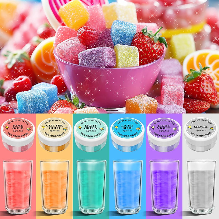 Essbarer Glitzer 6 X 3G, Essbarer Glitzer Für Getränke Lebensmittel Glitzer 6 Farbenset Glitzerpuder Backglitzer Für Schokolade, Erdbeeren, Kuchen, Fondant,Getränken, Geruchsneutral, Vegan