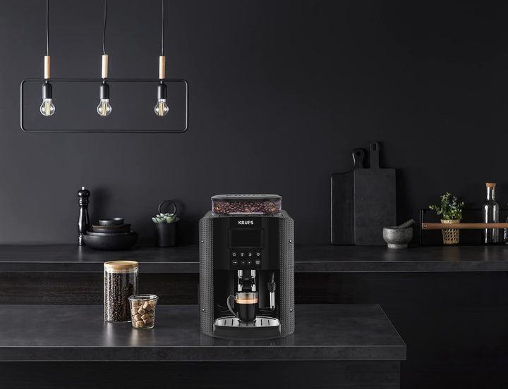 Krups Essential Mașină de cafea Măcinător de boabe Mașină de cafea espresso Afișaj Lcd Curățare automată Capuccino negru Duză de abur YY8135FD