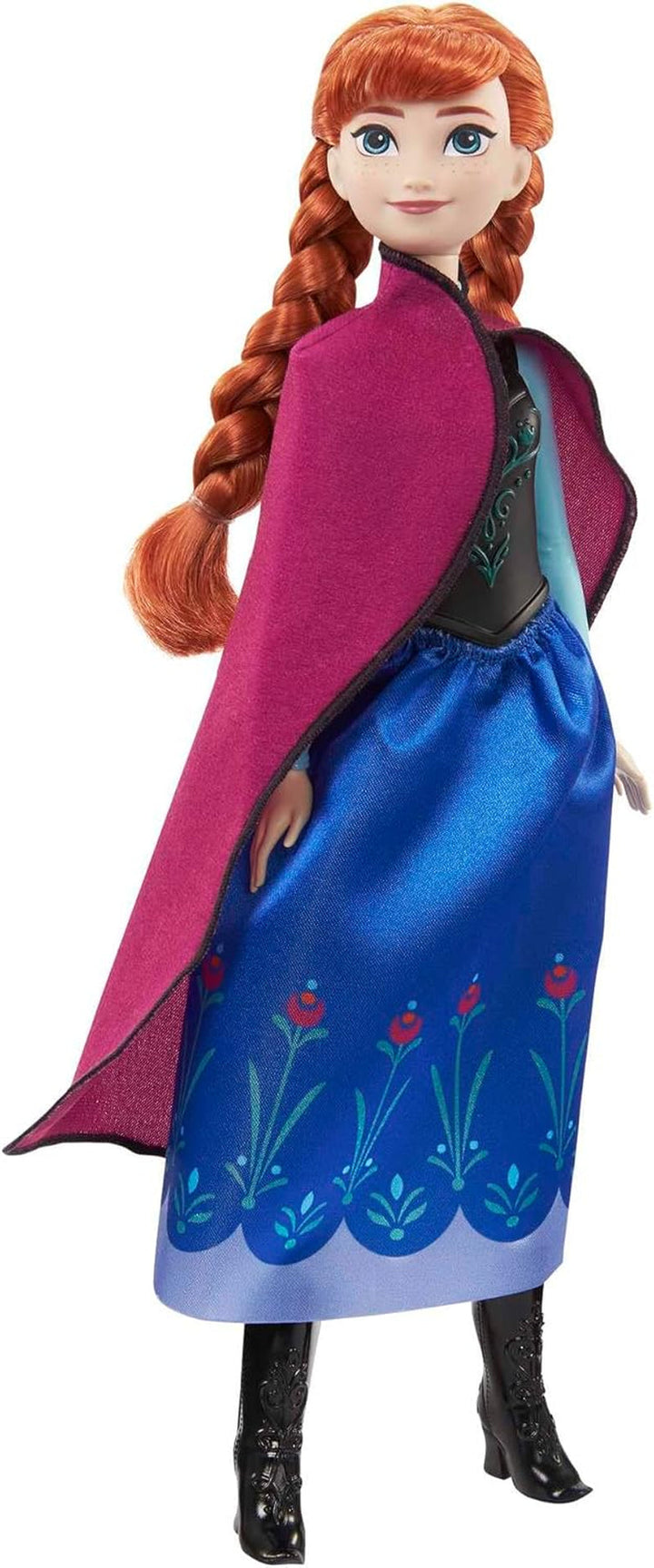 Mattel Disney Princess Anna doll, The Ice Queen doll, Păr pieptănat, Mobil, În costum de călătorie, Capa detașabilă, Cadouri Disney, Jucărie de la 3 ani, HLW49