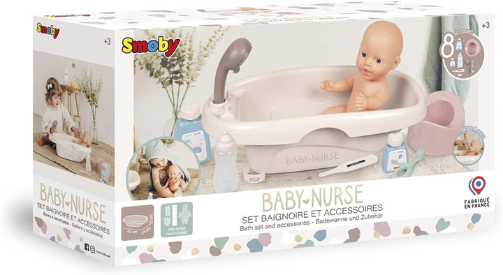 Smoby - Cadă pentru păpuși Baby Nurse - Cadă pentru păpuși cu biberon și o mulțime de accesorii, accesorii pentru păpuși până la 42 cm, pentru copii de la 3 ani, 220366