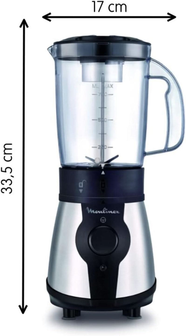 Blend&Go LM1B1D 300W Mixer, Smoothie-Mixer Mit 750 Ml Kunststoffkrug, Inklusive 750 Ml Tragbarer Flasche, 4 Abnehmbaren Klingen, Edelstahloberflächen