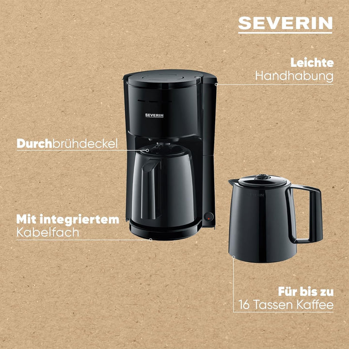 SEVERIN filtru de cafea cu 2 carafe termos, filtru de cafea pentru până la 8 cești per carafă, filtru de cafea cu 2 carafe cu vid, negru, KA 9307