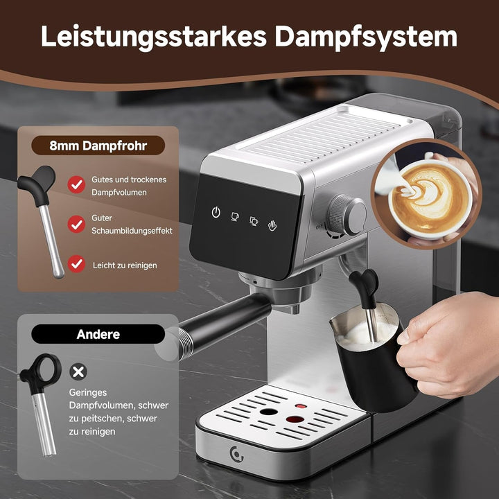 AMZCHEF Mașină de transport cu sită 20 Bar cu afișaj Led Acasă 2-In-1 Espresso Machine cu rezervor detașabil de 1,2L pentru cadouri acasă Mașină compactă din oțel inoxidabil Latte, 1350W