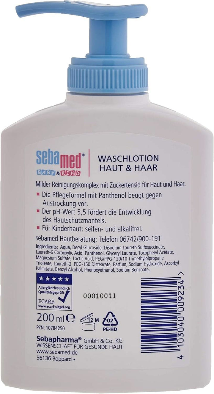 Sebamed Baby Und Kind Waschlotion Haut Und Haar Shampoo 3Er Vorteilspack, Reinigt Zarte Kinderhaut Mild, Auch Bei Trockener Haut Und Reizungen, Shampoo Und Duschgel, 200 Ml (3Er Pack)