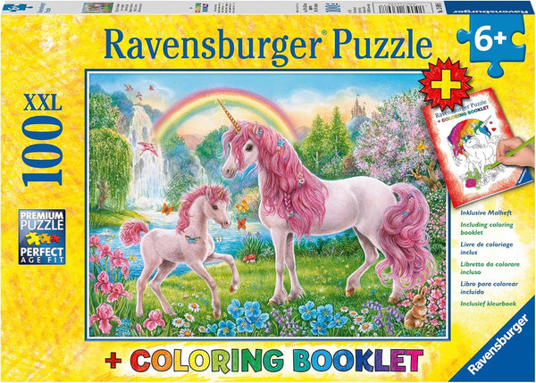 Ravensburger puzzle pentru copii - 13698 Magical Unicorns - Unicorn puzzle pentru copii cu vârsta de 6 ani și peste, Cu 100 de piese în format XXL, Include broșură de colorat