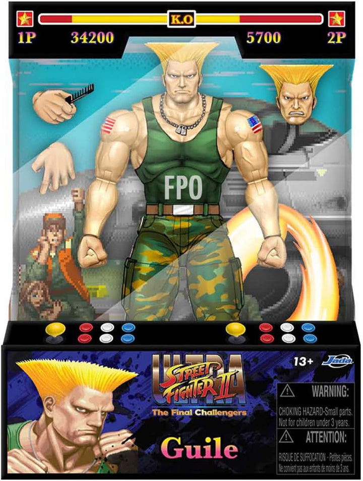 Jada Toys Street Fighter Figure Guile (15 Cm) - Personaj mobil de colecție și de acțiune din Street Fighter 2: The Final Challengers, cu cap, mâini și accesorii alternative, vârsta 13+