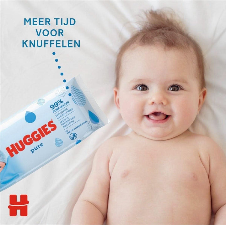 Huggies Pure, Babytücher, 18 Packungen (Insgesamt 1008 Tücher) — 99 Prozent Reines Wasser — Parfümfrei Für Sanfte Reinigung Und Schutz — Natürliche Feuchttücher