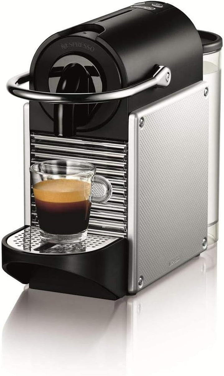Aparat de cafea cu capsule Nespresso De'Longhi Pixie EN127.S, două butoane de selecție directă, mod eco, design compact, sistem de presiune de 19 bar, 1260W, argintiu/negru