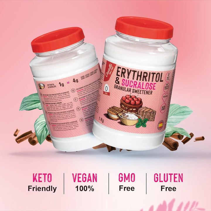 Erythrit + Sucralose 1:4 Süßstoff | 1G = 4G Zucker | 0 Netto-Kohlenhydrate - 0 Kalorien - 0 Glykämischer Index - Keto - Kein GVO - Castello since 1907 - 1 Kg