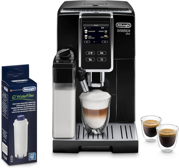 De'Longhi Dinamica plus ECAM 370.70.B Mașină automată de cafea cu sistem de lapte Lattecrema, 3.5 inch TFT negru și filtru de apă original DLSC002 Accesorii Mașini automate de cafea cu filtru de apă, alb