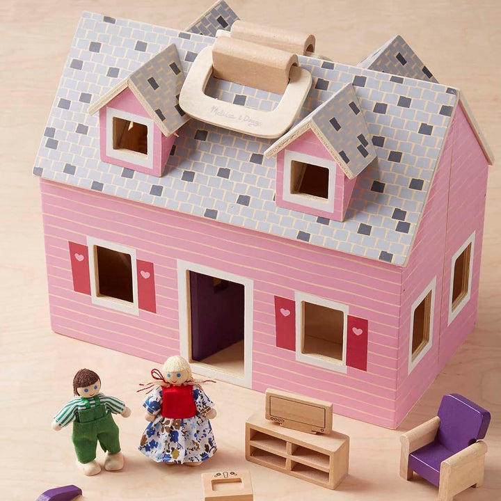 Casa de păpuși Melissa & Doug de pliat și luat cu tine | Casă de păpuși și păpuși | Playsets | 3+ | Cadou pentru băieți sau fete