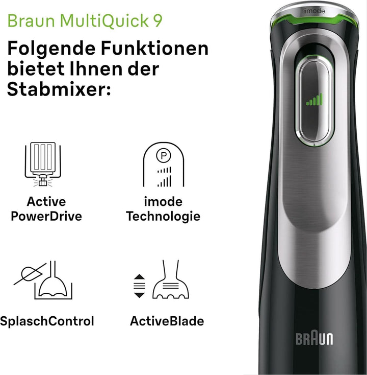 Braun Multiquick 9 MQ 9147X – 5-In-1 Stabmixer Mit Standmixer-Aufsatz, Zerkleinerer, Kartoffel- & Gemüsestampfer & Schneebesen, Stufenlose Geschwindigkeitseinstellung, 1200 W, Schwarz/Edelstahl