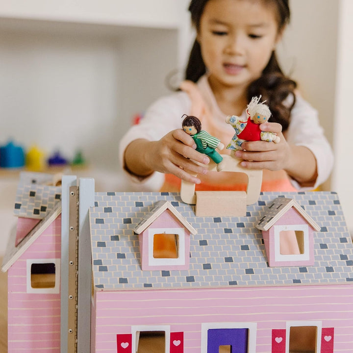 Casa de păpuși Melissa & Doug de pliat și luat cu tine | Casă de păpuși și păpuși | Playsets | 3+ | Cadou pentru băieți sau fete