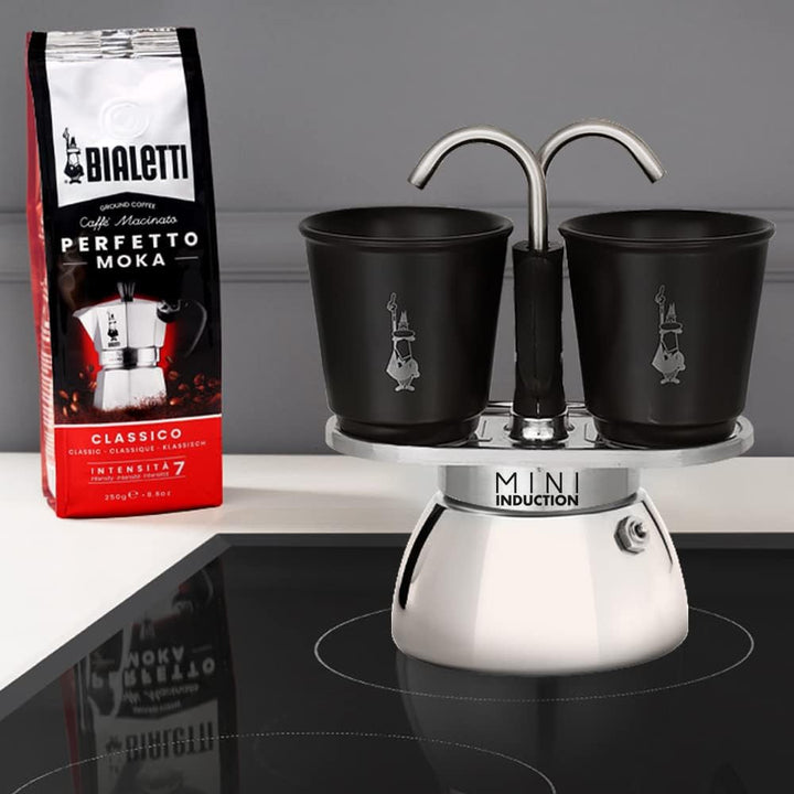Bialetti Mini Express Induction, Cafetieră cu inducție, 2 cești (100 ml), Potrivit pentru toate tipurile de aragazuri, Negru