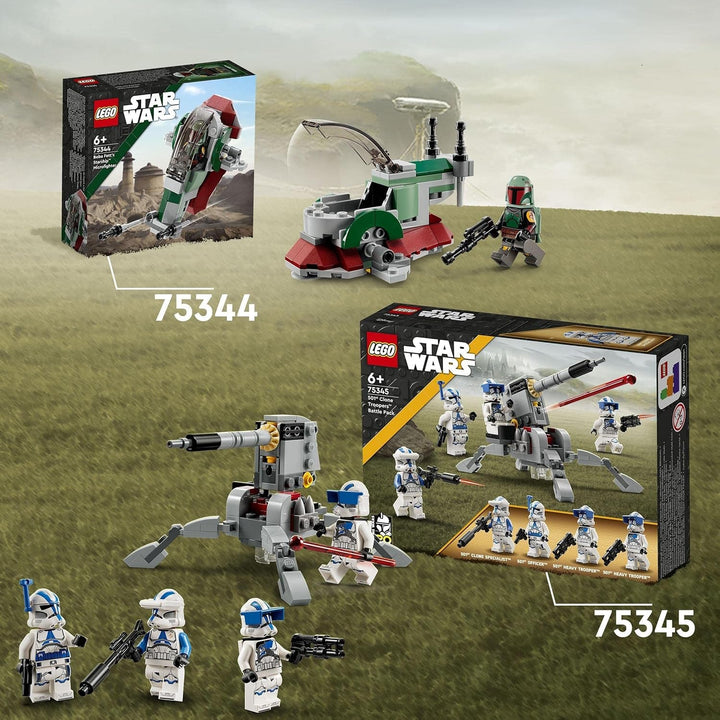 LEGO 75345 Star Wars 501St Clone Troopers Battle Pack Set cu vehicule și 4 figurine, jucărie construibilă cu tun AV-7 anti-vehicul și trăgător cu arc
