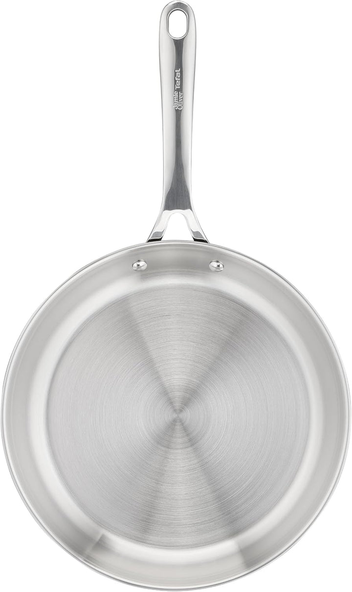 Jamie Oliver by Tefal Cook Smart Bratpfanne 24Cm, Unbeschichteter Edelstahl, Induktionsgeeignet, Thermo-Fusion Boden, Recycelbar, Genieteter Griff, Edelstahl, E3110455