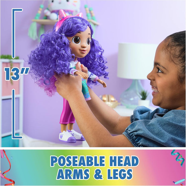 Casa de păpuși Gabby™S, petrecere interactivă Gabby, păpușă mare de 33 cm cu efecte de zgomot și urechi de pisică reversibile, vârsta 3+