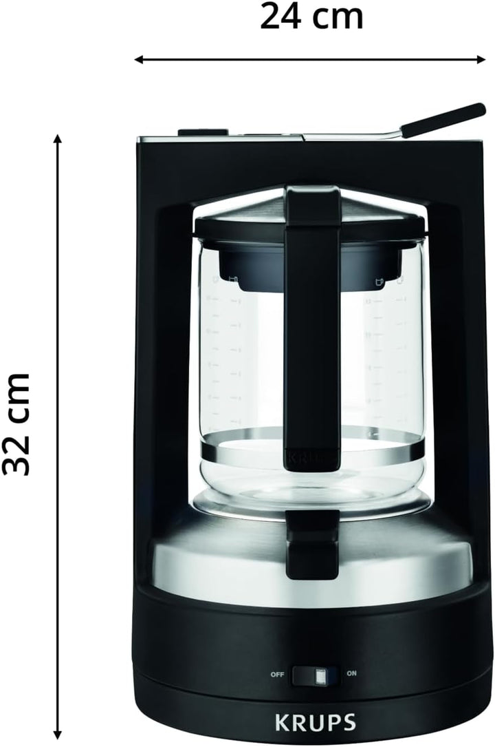 Cafetiera cu filtru Krups T8, 850 Watt, Oprire automată, 8-12 cești, Capacitate 1 litru, Filtru permanent, Comutator on/off iluminat, Ușor de utilizat, Negru, KM4689
