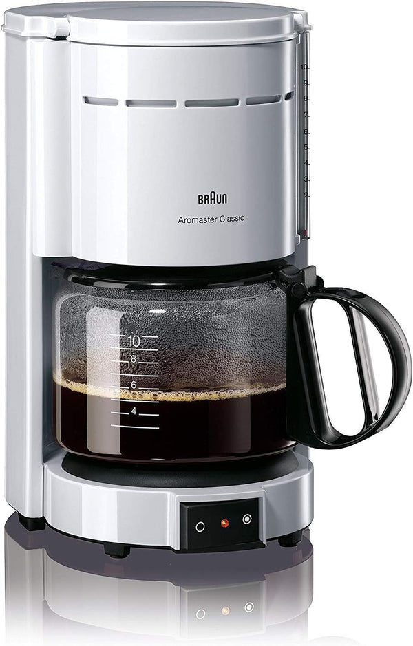 Cafetiera Braun KF 47 WH - Cafetieră cu filtru cu cană din sticlă pentru cafea clasică cu filtru, cafea aromată datorită sistemului Optibrew, oprire prin picurare, oprire automată, alb