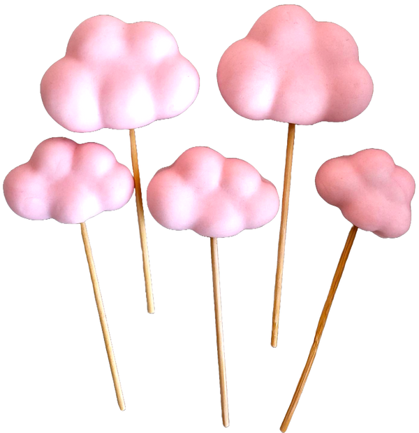 Set 5 edible decorations from sugar paste, clouds, light pink