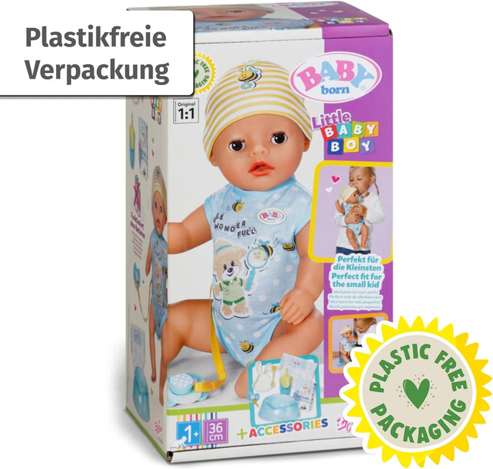BABY Born Lukas (Little Baby Boy) 36Cm, păpușă cu 7 funcții pentru copii de la 1 an, funcționează fără baterie, păpușă mare de 36 cm