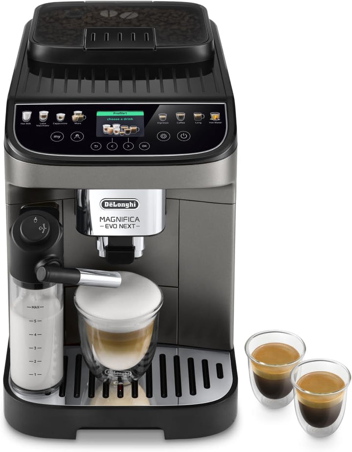 De'Longhi Magnifica Evo ECAM 292.81.B Aparat de cafea complet automat cu sistem de lapte Lattecrema, 7 butoane de selecție directă pentru cappuccino, espresso și alte specialități de cafea, funcție de 2 cești, negru