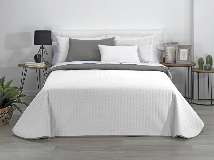 AVA | Cuvertură Reversibil Boutique | Pentru toate anotimpurile | Culoare - Alb/Taupe | Pentru pat de 120/135 cm. pat. (230 X 270 Cm. Ancho X Alto) | Cuvertură cu matlasare