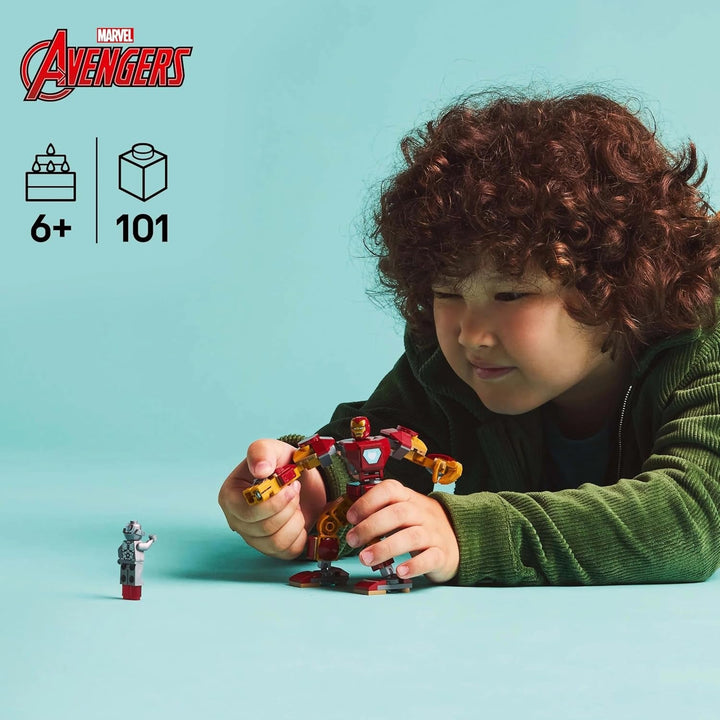 LEGO Marvel Iron Man Mech Vs. Ultron - Jucărie de supererou cu 2 minifigurine - Figură de acțiune cu brațe, picioare și degete mobile - Cadou pentru băieți și fete cu vârsta peste 6 ani 76307