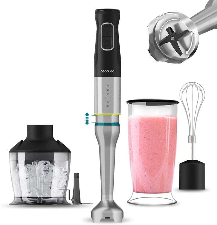 Cecotec Handmixer Katana 15 Totaldestroy Smash B. 1500 W, Total Destroy, Perreomove, 21 Geschwindigkeiten, Turbo-Funktion, Spritzschutzhaube, 8 Titan-Klingen, 800Ml Becher