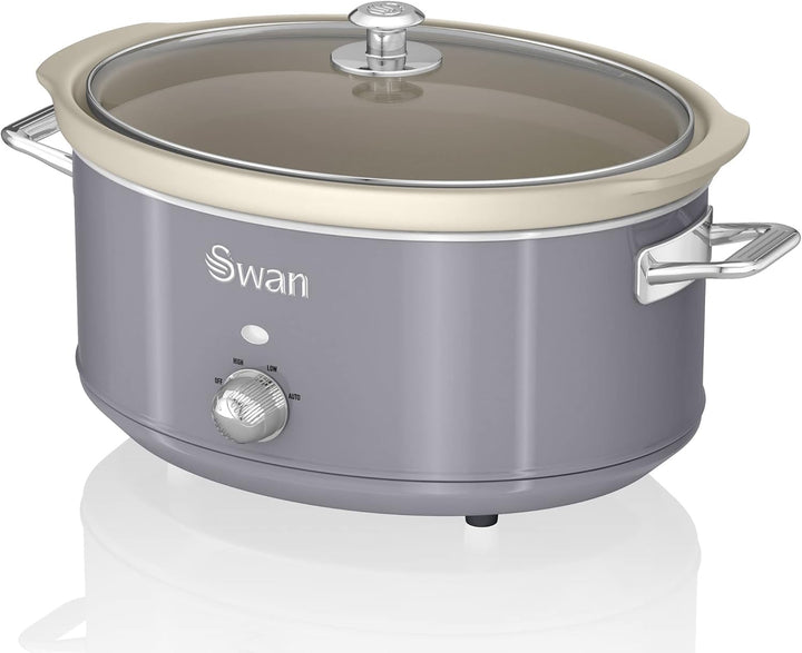 Swan Retro SF17031YELNEU Slow Cooker 6,5L Abnehmbarer Kochbehälter, PFOA- Und Ptfe-Freier Keramischer Antihaft-Behälter, 3 Temperaturstufen, Glasdeckel, Vintage-Design, Gelb, 320W