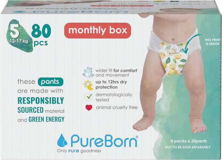 Pureborn Baby Premium Windeln Pants, Höschenwindeln, Größe 7 (17+ Kg), 16 Stück, Optimaler Schutz Für Tag Und Nacht, Dermatologisch Getestet, Ultraweich, Hautfreundlich