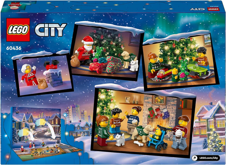 LEGO City Advent Calendar 2024, cadou de Advent pentru copii de la 5 ani, 24 de surprize, minifigurine în salopete de Crăciun, Moș Crăciun și doamna Moș Crăciun, cadou de Crăciun 60436