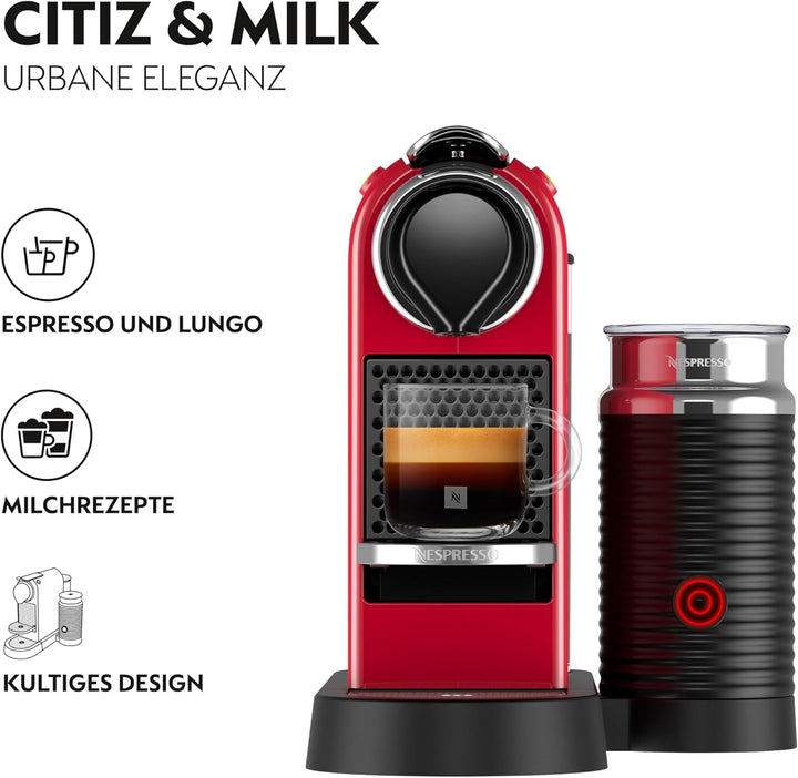 Nespresso Krups XN7615 Citiz&Milk mașină de capsule de cafea | 1260W | capacitatea rezervorului de apă 1L | presiunea pompei 19 bar | culoare roșu