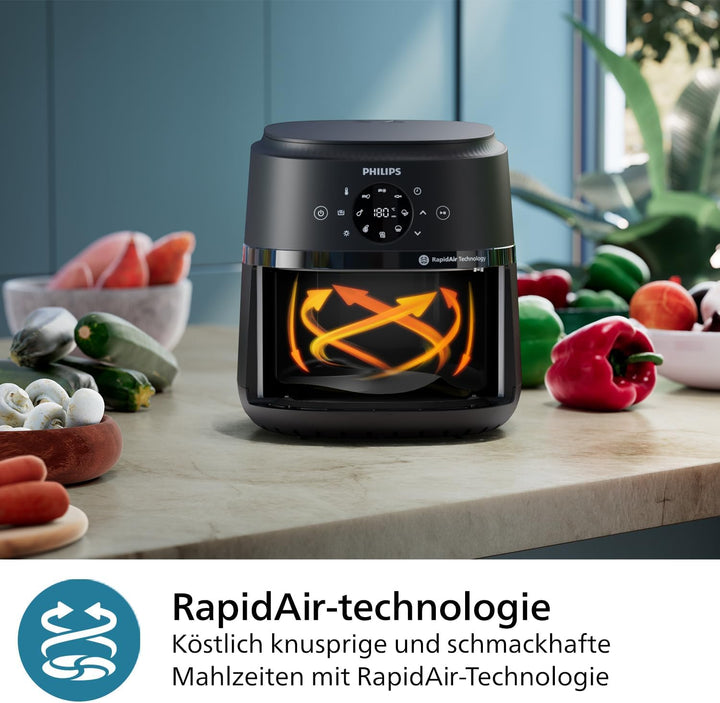 Philips Airfryer 2000-Serie 4,2L - Digitaler Touchscreen, 13 Garoptionen, 9 Voreingestellte Funktionen, Bis Zu 90% Weniger Fett Mit Rapidair Technologie, 1500W Leistung, Schwarz (NA229/00)