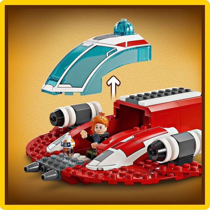 LEGO Star Wars: Aventurile tinerilor Jedi Crimson Firehawk, Set de pornire pentru copii cu navă spațială construibilă, bicicletă Speeder și 3 figuri, cadou pentru băieți și fete de la 4 ani 75384