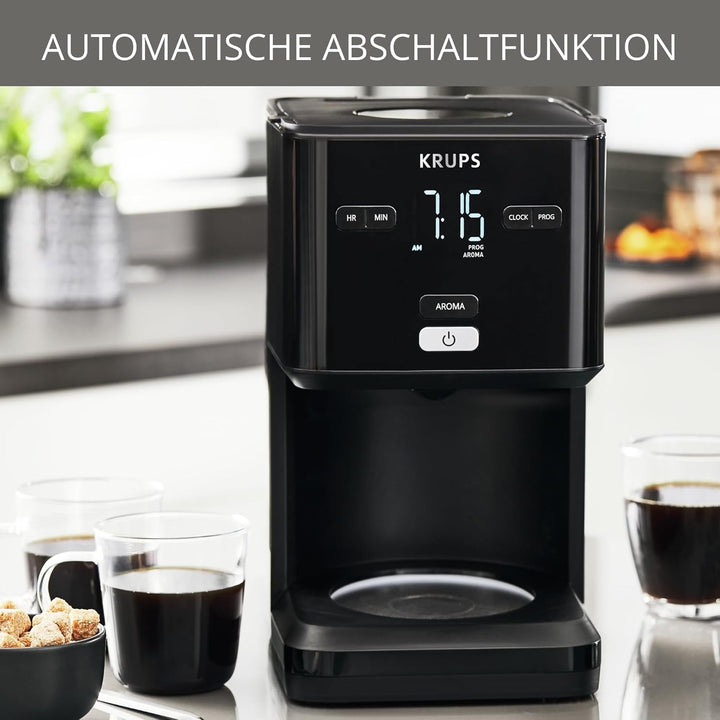 Cafetieră Krups Smart'N Light cu cronometru, pentru 1,25 litri de cafea cu filtru, funcție de menținere la cald, oprire automată, negru, KM600810