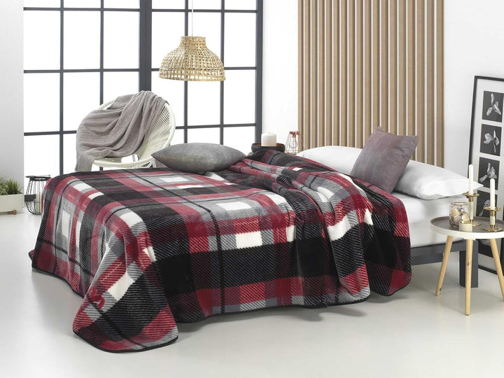 MANTAS MORA Pătură imprimată, volum mare, 100% poliester, 450 G/M², moale, pentru toamnă/iarnă, Design Harmony K60, 260 X 240 cm, pentru paturi cu 160/180 cm, albastru