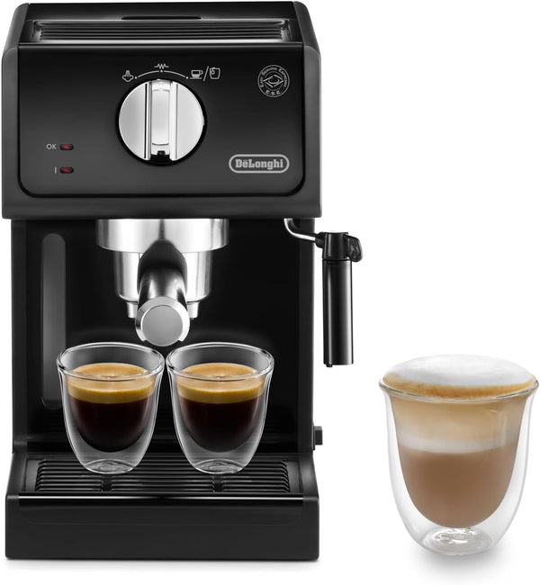De'Longhi ECP 31.21 - Espresso portafilter machine, Espresso machine with aluminium finish, Incl. manual milk frothing nozzle, With hot water function, Suitable for ESE pods, 1.1 L water tank, Black