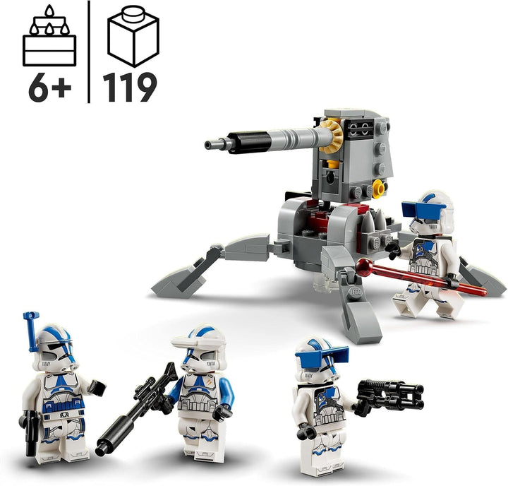 LEGO 75345 Star Wars 501St Clone Troopers Battle Pack Set cu vehicule și 4 figurine, jucărie construibilă cu tun AV-7 anti-vehicul și trăgător cu arc