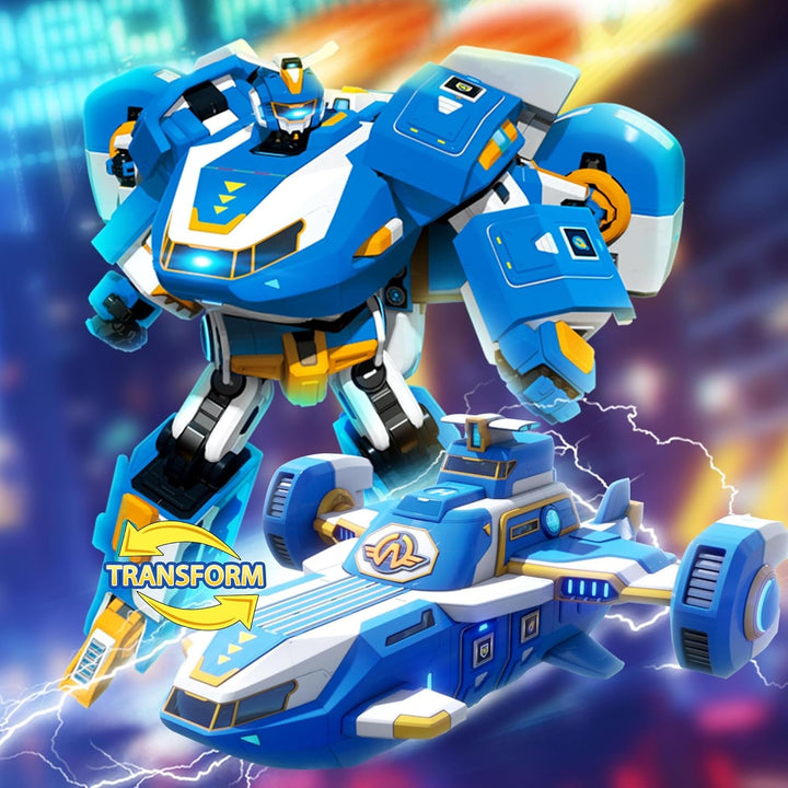 Super Wings 2-In-1 Mini World Aircraft Transforming Robot cu efecte luminoase și sonore, jucărie transformabilă pentru fete și băieți de la 3 ani, albastru