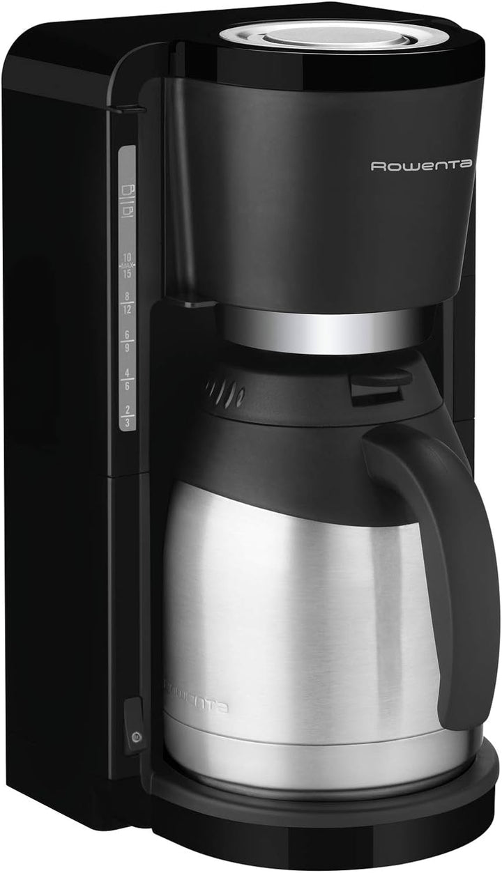Rowenta CT3818 Cafetiera cu filtru Adagio Milano, cană termo din oțel inoxidabil, 10-15 cești, capacitate 1,25 L, oprire automată, 850 Watt, 26,5 X 27 X 38,5 cm, negru
