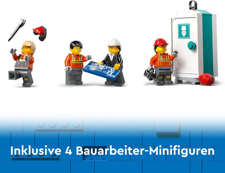 Macara mobilă de construcții LEGO City, jucărie de construcții pentru băieți și fete, cadou pentru copii creativi, braț lung extensibil, 4 minifigurine de muncitori în construcții pentru jocuri de rol 60409