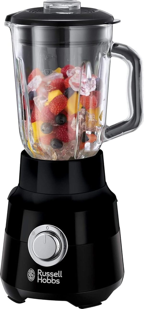 Russell Hobbs Standmixer [1,5L Glasbehälter] Matt Schwarz (Starker 0.9PS Motor, Impuls-/Ice-Crush-Funktion, Edelstahlmesser, Bpa-Frei Mixer, Elektrischer Zerkleinerer, Smoothie-Maker) 24722-56